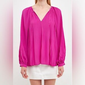 Endless Rose Vibrant Pink Pleated Chiffon Blouse